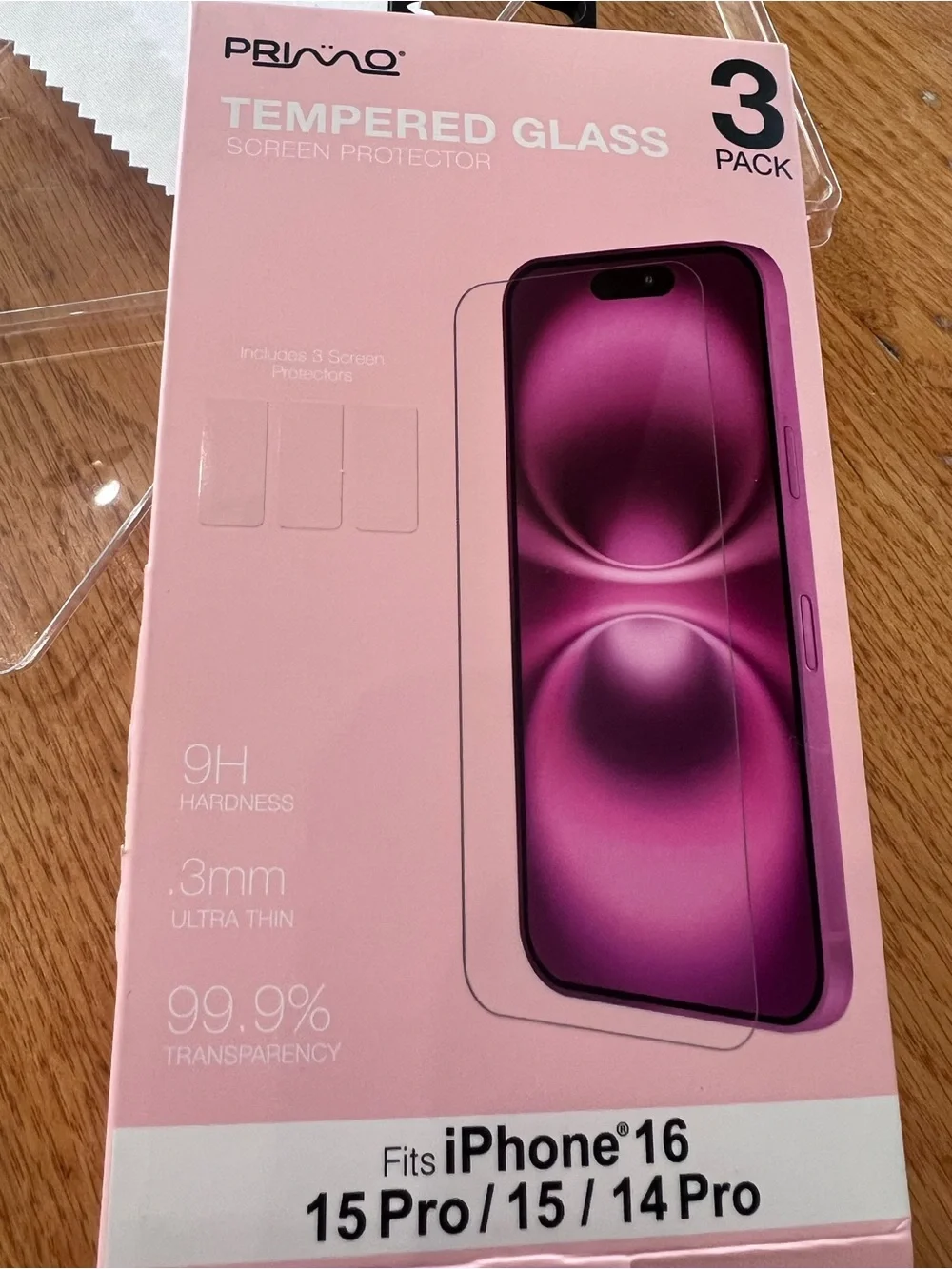 Primo Tempered Glass Screen Protector for iPhone 16 / 15Pro/ 15/ 14 pro (3-Pack)